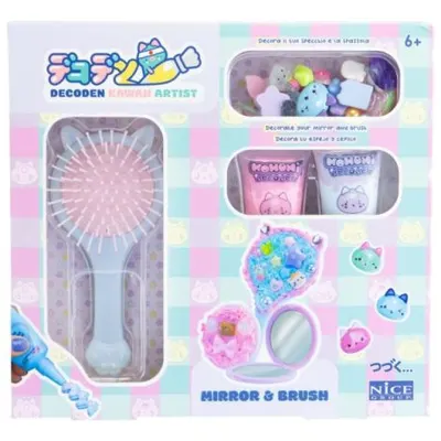 Kit creativ Decoden , Oglinda si perie kawaii de decorat cu pasta colorata