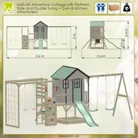 Casuta de gradina Pastel Pink Adventure Cottage cu tobogan, leagan dublu, modul sport si bucatarie Wendi Toys