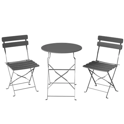 Outsunny Set bistro de grădină 3 piese Masă și 2 scaune pliante cu șipci Protecție dublă anti-rugină Negru | Aosom Romania