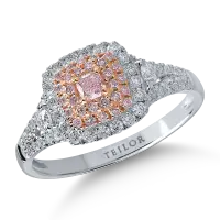 Inel din aur alb-roz cu diamante transparente de 0.51ct si diamante roz cushion si rotunde de 0.23ct