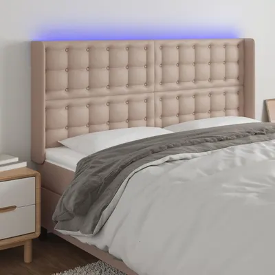 vidaXL Tăblie de pat cu LED, cappuccino, 163x16x118/128 cm, piele eco