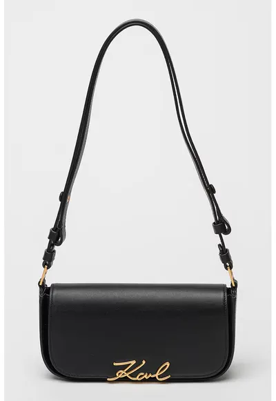 Geanta crossbody de piele cu aplicatie logo - Negru