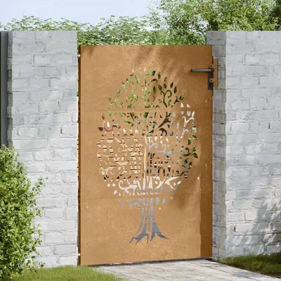 vidaXL Poartă de grădină 85x150 cm, oțel corten, design copac