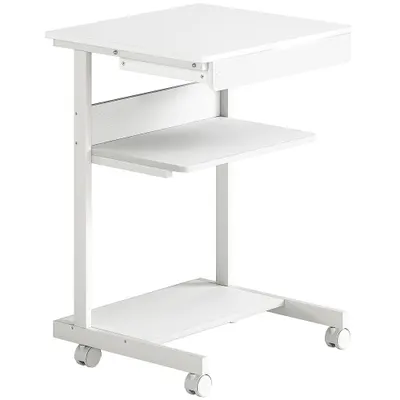 HOMCOM Birou de computer pe roți, birou cu depozitare 56 x 51 cm cu sertar, compartiment și suport CPU, alb | Aosom Romania