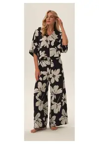 Pijama dama Jin Negru-Alb