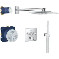 Set de dus Grohe SmartControl 34712000, 1/2, incastrat, termostat, Push & Turn, 2 pulverizari, para dus, furtun, anti-oparire, Crom