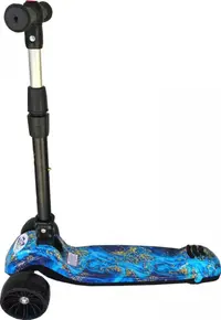 Trotineta pentru copii Novokids Mini Scooter 8150 Albastru cu roti luminoase din silicon, melodii si lumini, 3 roti, pliabila, maner reglabil pe inaltime, greutate suportata 50 kg