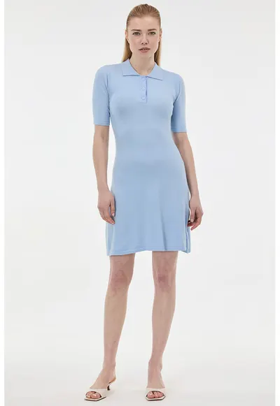 Rochie polo tricotata - Albastru pastel