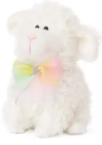 Jucărie de pluș Amek Toys - Oaie albă cu panglică colorată, 28 cm