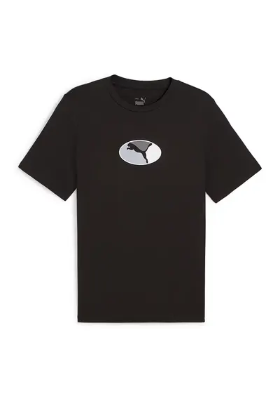 Tricou cu decolteu la baza gatului si imprimeu monograma - Negru