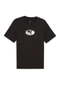 Tricou cu decolteu la baza gatului si imprimeu monograma - Negru