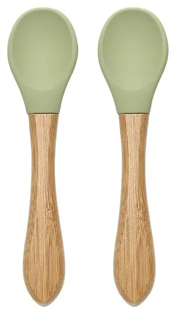 Linguri de silicon cu bambus Lorelli - Natural, 2 buc, Fresh Green