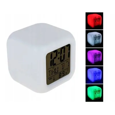 Ceas digital LED, 8 melodii, 7 culori, alarma, temperatura, calendar, data