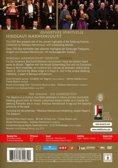 Nikolaus Harnoncourt - Ouverture spirituelle (2DVDs) | Nikolaus Harnoncourt, Wiener Philharmoniker, Konzertvereinigung Wiener Staatsoperncho, Sylvia Schwartz, Elisabeth von Magnus, Florian Boesch