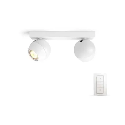 Spot dublu Philips HUE aplicat Buckram Alb intrerupator dimabil inclus