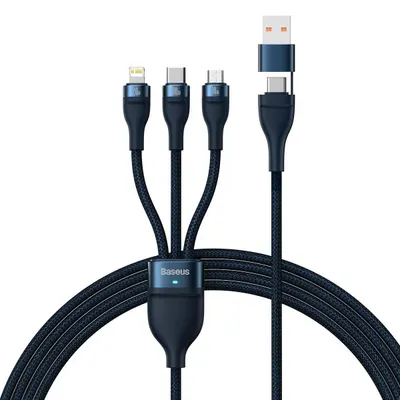 Cablu Incarcare USB-C / USB-A - Lightning / microUSB / USB-C Baseus Flash Series II, 100W, 1.2m, Bleumarin CASS030103
