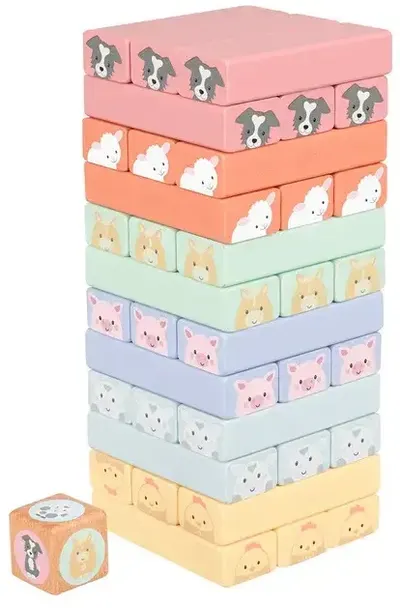 Joc din lemn Orange Tree Toys - Jenga, Animale de fermă