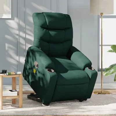 Gossi fotoliu rabatabil de masaj, cu ridicare, verde inchis, textil