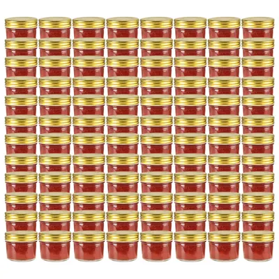 vidaXL Borcane din sticlă pentru gem, capace aurii, 96 buc, 110 ml