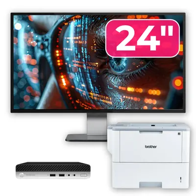 Pachet Calculator Second Hand HP ProDesk 400 G4 Mini PC, Intel Core i3-8100T 3.40GHz, 8GB DDR4, 256GB SSD + Monitor 24" &amp; Imprimanta Brother HL-L6300DW