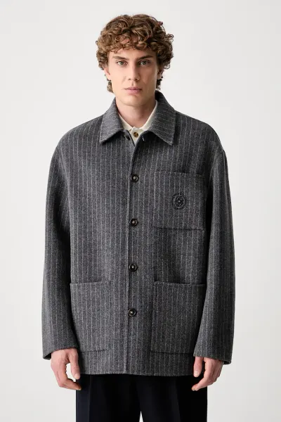 Drôle de Monsieur cămașă pentru bărbați cu lână Pinstripe