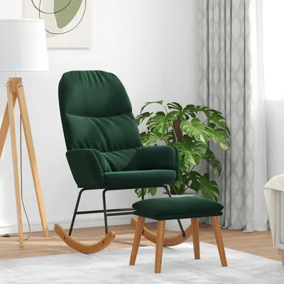 vidaXL Scaun balansoar cu suport picioare, verde închis, catifea