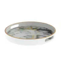 Tava decorativa rotunda cu model marmorat si margine aurie 35 cm