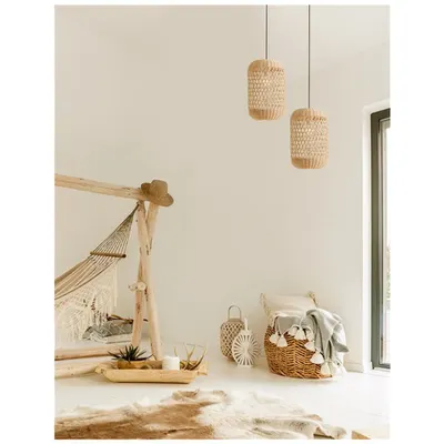 Lampa suspendata AURORA Natural Ratan Negru Fabric Wire & Baza LED E27 1x12 Wat 230 Volt IP20 Fara bec