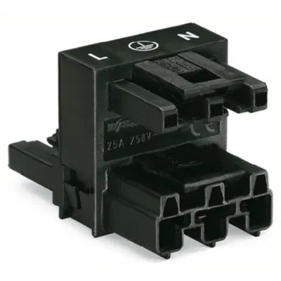 h-distribution connector; 3-pole; Cod. A; 1 input; 2 outputs; 2 locking levers; black