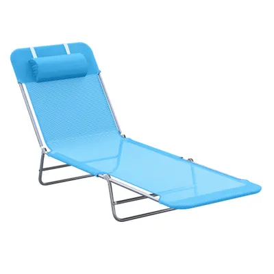 Outsunny sezlong pliabil cu spatar reglabil si perna, sezlong de gradina, plaja si camping, albastru | Aosom Romania
