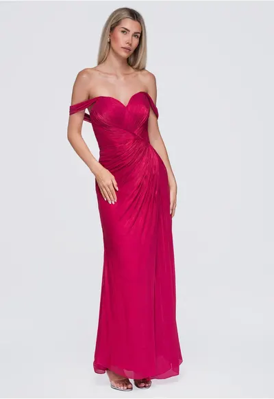 Rochie maxi eleganta cu decolteu in forma de inima si drapaj LA-OM-DLR421 - Fuchsia