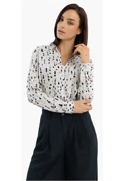 Camasa dama din viscoza - cu maneci lungi - cu model abstract - Regular Fit - K-Tudi - alb - Alb
