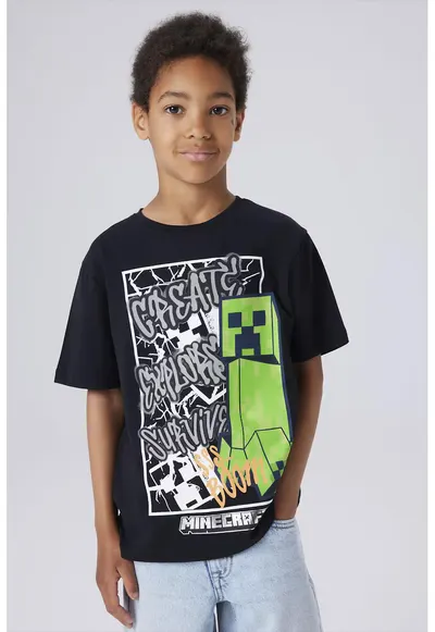 Tricou din amestec de bumbac cu imprimeu Minecraft - Verde/Negru