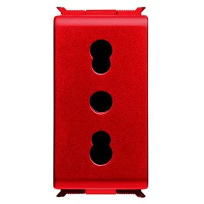 Italian Standard Socket-Outlet 250v Ac - For Dedicated Lines - 2p+e 16a Dual Amperage - P17-11 - 1 Modul - Red - Playbus