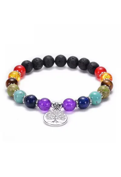 Bratara Aromaterapie ”THALIA” - cu pietre Vulcanice (Din Lava) 7 Chakre Si Accesoriu Copacul Vietii - multicolor - 17-18