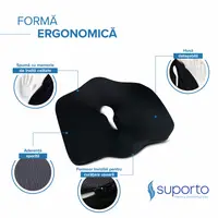 Set perna pentru sezut semi-colac si perna lombara confort Suporto negru