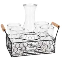 Set 4 pahare din sticlă, cu carafă și suport metalic, 6 piese, Excellent Houseware