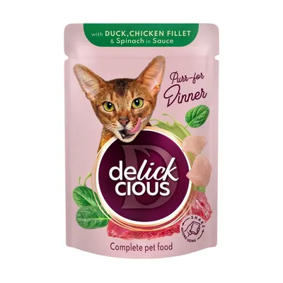 Delickcious Cat - Felii de Rata, Pui & Spanac in Sos - 85g