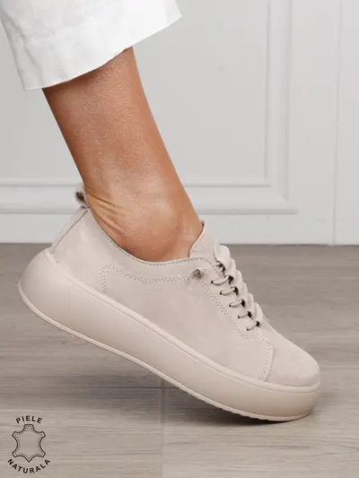 Pantofi Casual dama din Piele Naturala cu siret special CRL1550BEJ