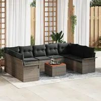 Set de canapea pentru gradina Gossi cu 10 piese si pernite gri rattan poliester acacia, canapea pentru gradina Gossi cu 2 locuri cu spatiu de stocare si pernite gri rattan poliester