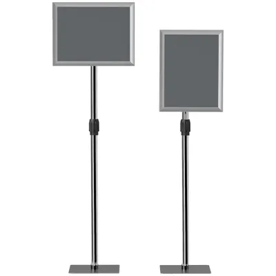 HOMCOM Suport Poster A3, Expozitor Publicitar de Podea cu Înălțime și Înclinare Reglabile, 40x30x129-135 cm, Argintiu | Aosom Romania