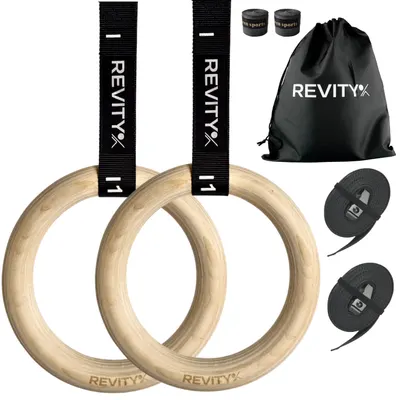 Inele gimnastica din lemn Revity Gym Rings pentru exerciții cu plan PDF