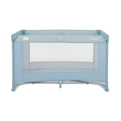 Patut pliabil pentru copii Lorelli Torino Blue cu saltea inclusa si usa laterala cu fermoar