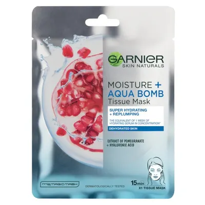 Masca Servetel Garnier Skin Naturals Moisture Aqua Bomb, cu Rodie, 32 g
