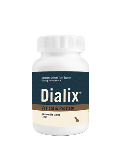 Supliment alimentar pentru consolidarea muschiilor vezicii urinare si pentru functionarea optima la animalele geriatrice și masculi necastrati, DIALIX Vesical & Prostate, VetNova, 45 comprimate