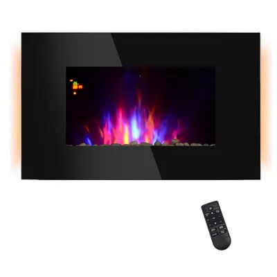 Soba Electrica de Perete sau Sol 2000W cu Flama LED 7 Culori, Negru, control manula/telecomanda, temporizator 90x56x9.5cm HOMCOM | Aosom RO