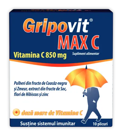 Gripovit Max C cu pulberi din fructe, 10 plicuri, Zdrovit