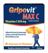 Gripovit Max C cu pulberi din fructe, 10 plicuri, Zdrovit