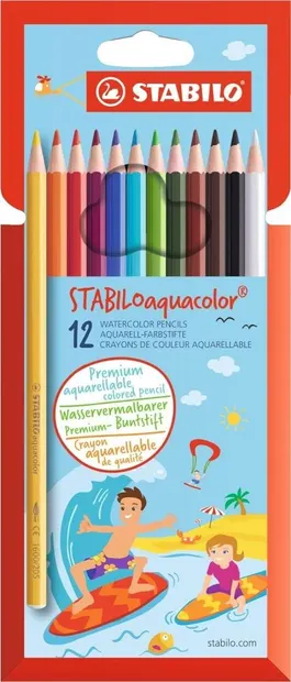Creioane colorate de acuarelă Stabilo - Aquacolor, 12 culori, 2.8 mm