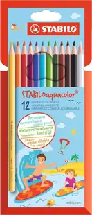 Creioane colorate de acuarelă Stabilo - Aquacolor, 12 culori, 2.8 mm